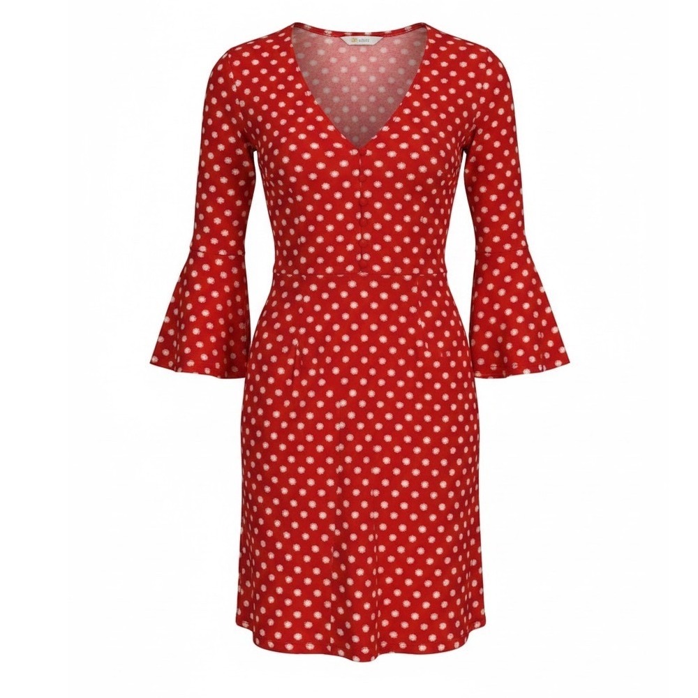 Boden Red White Polka Dot Bell Sleeve Mini Dress Women's US 4 UK 8 NWT